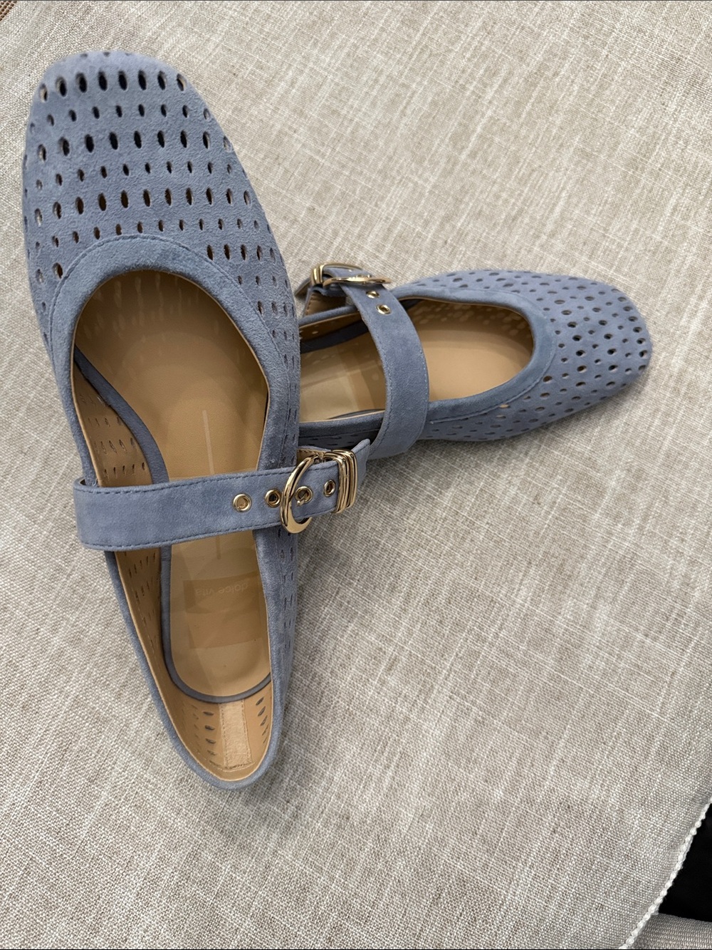 Dolce Vita Perforated Suede Mary Jane Flats in Light Blue